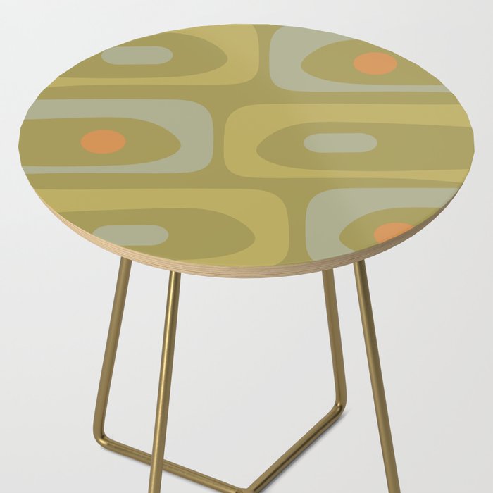 Mid-Century Modern Piquet Minimalist Abstract in Muted Retro Olive Green Celadon Orange Side Table Gallery Image 2