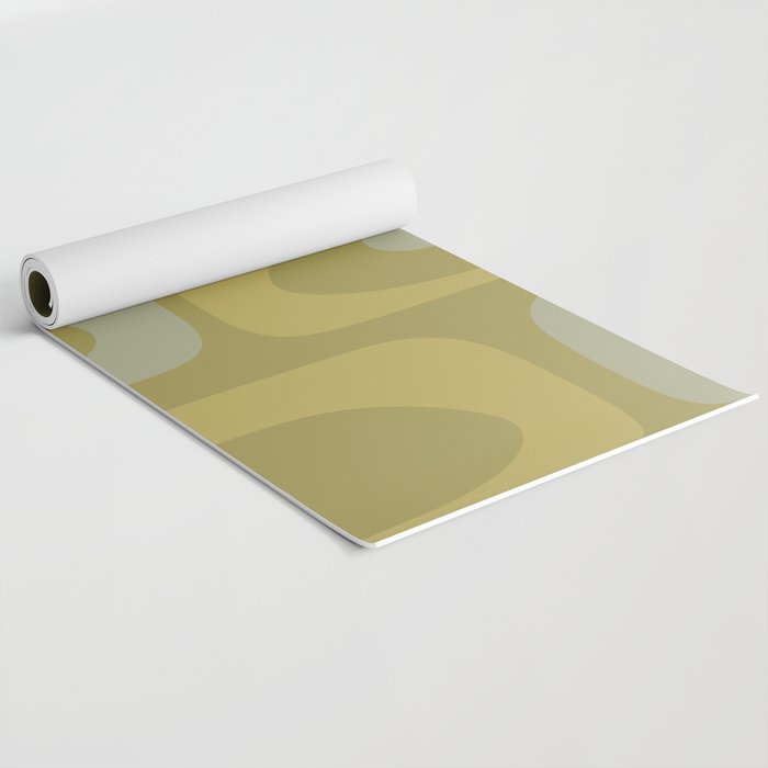 Mid-Century Modern Piquet Minimalist Abstract in Muted Retro Olive Green Celadon Orange Yoga Mat Gallery Image 2