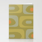 Mid-Century Modern Piquet Minimalist Abstract in Muted Retro Olive Green Celadon Orange Stationery Card Gallery Image 2