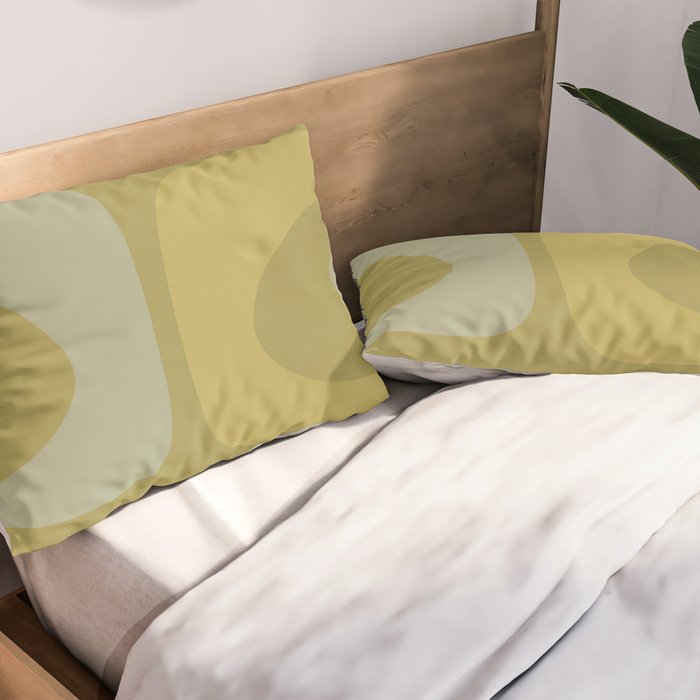 Mid-Century Modern Piquet Minimalist Abstract in Muted Retro Olive Green Celadon Orange Pillow Sham Gallery Image 2