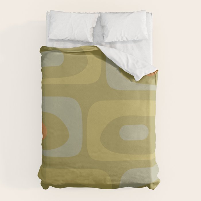Mid-Century Modern Piquet Minimalist Abstract in Muted Retro Olive Green Celadon Orange Duvet Cover Gallery Image 6