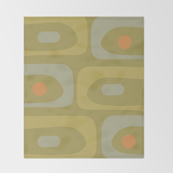 Mid-Century Modern Piquet Minimalist Abstract in Muted Retro Olive Green Celadon Orange Throw Blanket Gallery Image 2