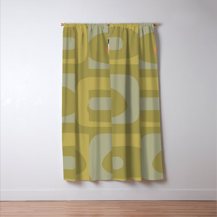 Mid-Century Modern Piquet Minimalist Abstract in Muted Retro Olive Green Celadon Orange Window Curtain Gallery Image 3