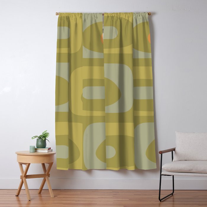 Mid-Century Modern Piquet Minimalist Abstract in Muted Retro Olive Green Celadon Orange Window Curtain Gallery Image 5