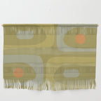 Mid-Century Modern Piquet Minimalist Abstract in Muted Retro Olive Green Celadon Orange Wall Hanging Gallery Image 1