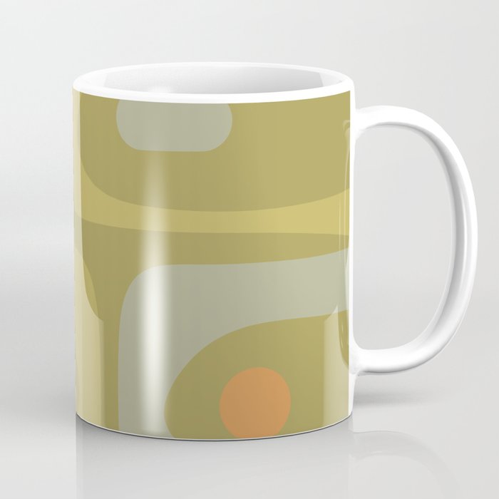 Mid-Century Modern Piquet Minimalist Abstract in Muted Retro Olive Green Celadon Orange Coffee Mug Gallery Image 1