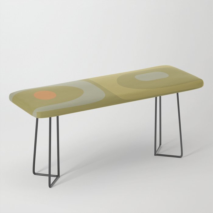 Mid-Century Modern Piquet Minimalist Abstract in Muted Retro Olive Green Celadon Orange Bench Gallery Image 1