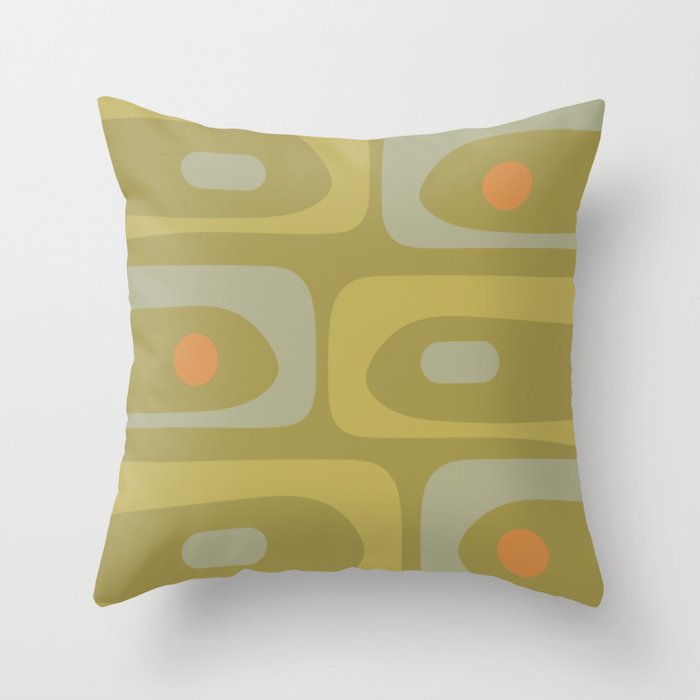 Mid-Century Modern Piquet Minimalist Abstract in Muted Retro Olive Green Celadon Orange Throw Pillow Gallery Image 6