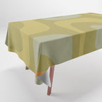 Mid-Century Modern Piquet Minimalist Abstract in Muted Retro Olive Green Celadon Orange Tablecloth Gallery Image 1