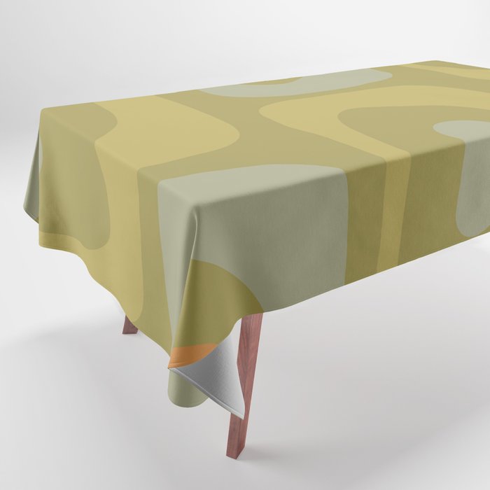 Mid-Century Modern Piquet Minimalist Abstract in Muted Retro Olive Green Celadon Orange Tablecloth Gallery Image 1