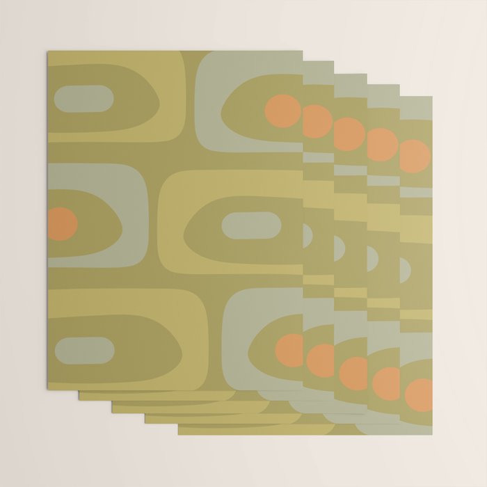 Mid-Century Modern Piquet Minimalist Abstract in Muted Retro Olive Green Celadon Orange Wrapping Paper Gallery Image 3
