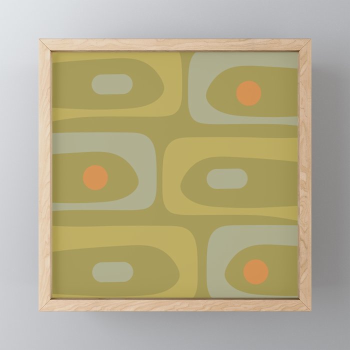 Mid-Century Modern Piquet Minimalist Abstract in Muted Retro Olive Green Celadon Orange Mini Art Print Gallery Image 1