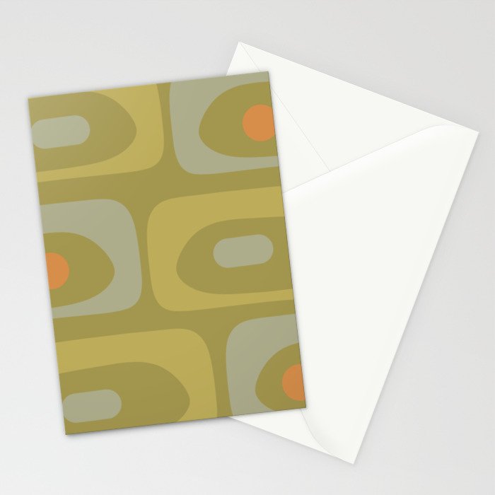 Mid-Century Modern Piquet Minimalist Abstract in Muted Retro Olive Green Celadon Orange Stationery Card Gallery Image 2