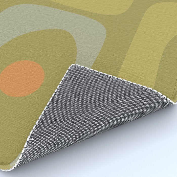 Mid-Century Modern Piquet Minimalist Abstract in Muted Retro Olive Green Celadon Orange Rug Gallery Image 4