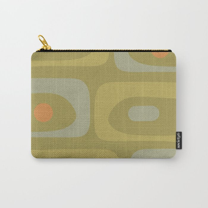 Mid-Century Modern Piquet Minimalist Abstract in Muted Retro Olive Green Celadon Orange Carry All Pouch Gallery Image 1