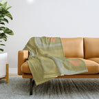 Mid-Century Modern Piquet Minimalist Abstract in Muted Retro Olive Green Celadon Orange Throw Blanket Gallery Image 1