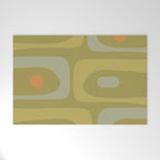 Mid-Century Modern Piquet Minimalist Abstract in Muted Retro Olive Green Celadon Orange Welcome Mat Gallery Image 1