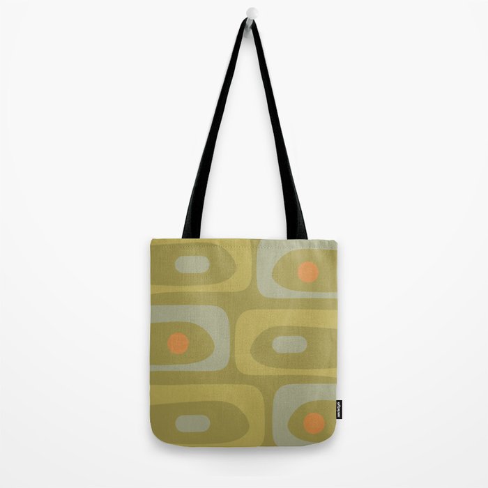 Mid-Century Modern Piquet Minimalist Abstract in Muted Retro Olive Green Celadon Orange Tote Bag Gallery Image 2