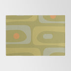 Mid-Century Modern Piquet Minimalist Abstract in Muted Retro Olive Green Celadon Orange Rug Gallery Image 2