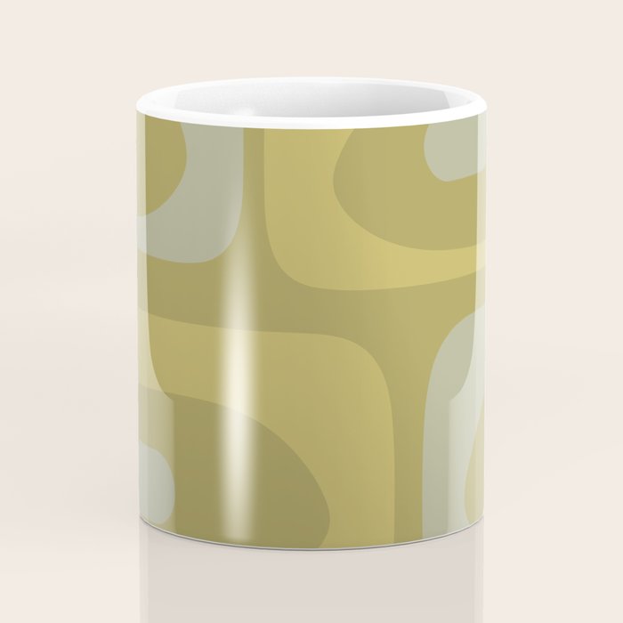 Mid-Century Modern Piquet Minimalist Abstract in Muted Retro Olive Green Celadon Orange Coffee Mug Gallery Image 4