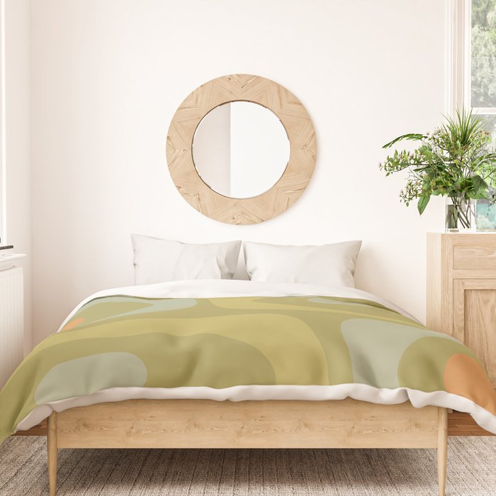 Mid-Century Modern Piquet Minimalist Abstract in Muted Retro Olive Green Celadon Orange Duvet Cover Gallery Image 3