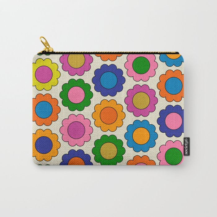 Colorful Flowers Happy Spring Retro Pattern Carry All Pouch Gallery Image 1