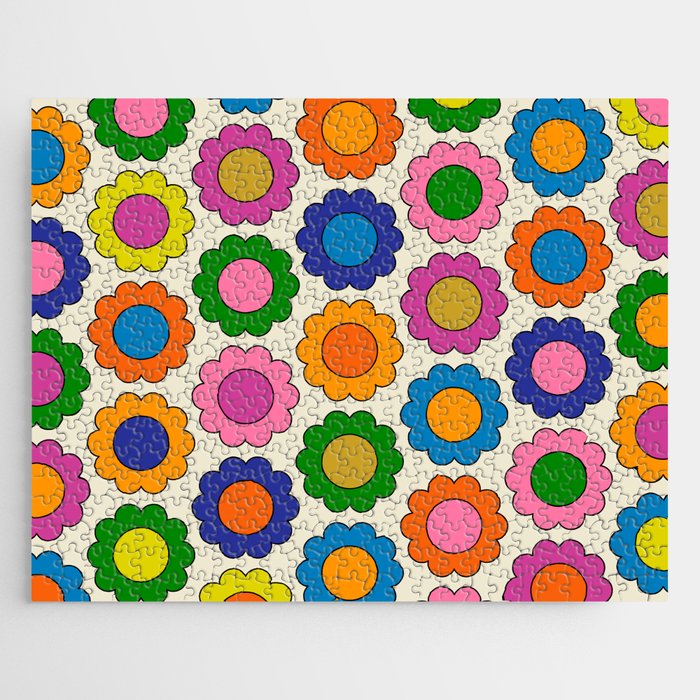 Colorful Flowers Happy Spring Retro Pattern Jigsaw Puzzle Gallery Image 1