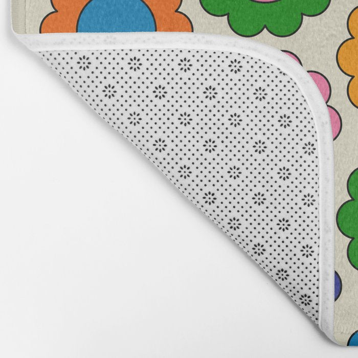 Colorful Flowers Happy Spring Retro Pattern Bath Mat Gallery Image 2