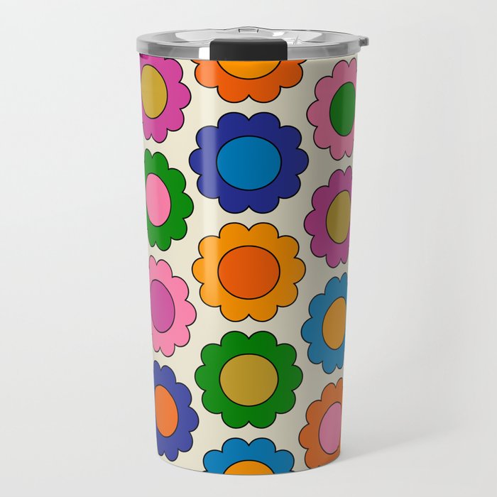 Colorful Flowers Happy Spring Retro Pattern Travel Mug Gallery Image 1