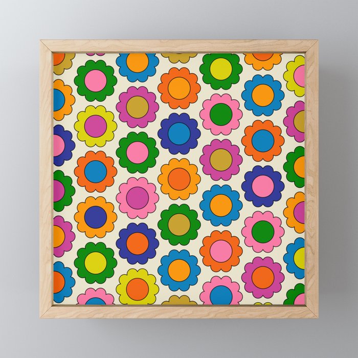 Colorful Flowers Happy Spring Retro Pattern Mini Art Print Gallery Image 1