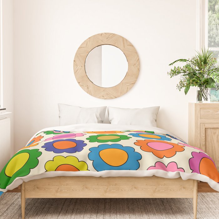 Colorful Flowers Happy Spring Retro Pattern Duvet Cover Gallery Image 3