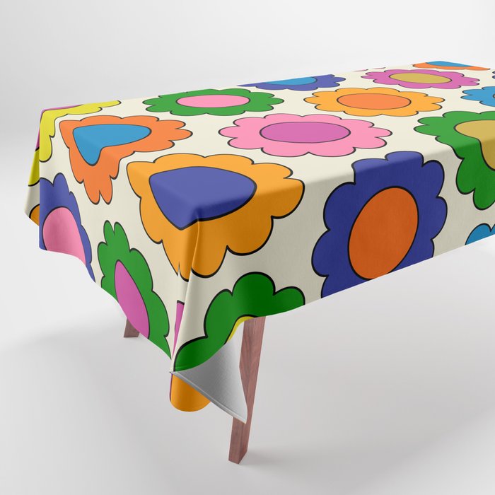 Colorful Flowers Happy Spring Retro Pattern Tablecloth Gallery Image 1