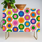 Colorful Flowers Happy Spring Retro Pattern Credenza Gallery Image 1