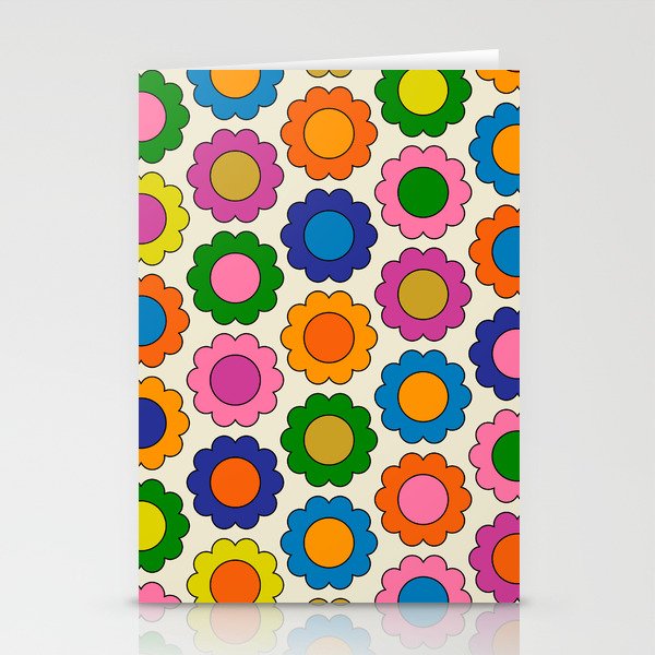 Colorful Flowers Happy Spring Retro Pattern Stationery Card Gallery Image 1