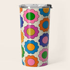 Colorful Flowers Happy Spring Retro Pattern Travel Mug Gallery Image 2