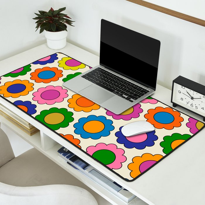 Colorful Flowers Happy Spring Retro Pattern Desk Mat Gallery Image 2