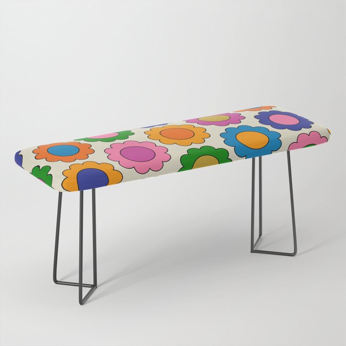 Colorful Flowers Happy Spring Retro Pattern Bench Gallery Image 1