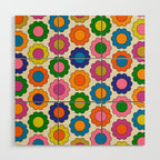 Colorful Flowers Happy Spring Retro Pattern Wood Wall Art Gallery Image 1