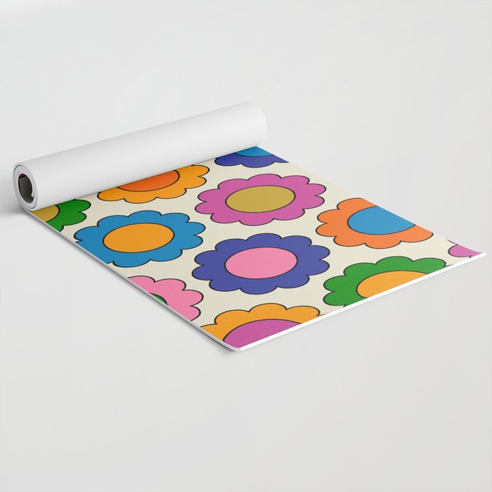 Colorful Flowers Happy Spring Retro Pattern Yoga Mat Gallery Image 2