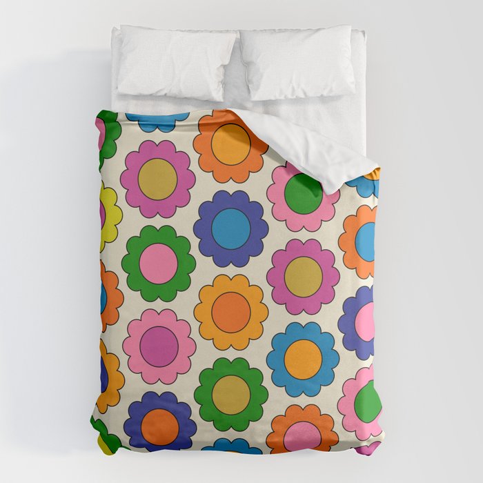 Colorful Flowers Happy Spring Retro Pattern Duvet Cover Gallery Image 1
