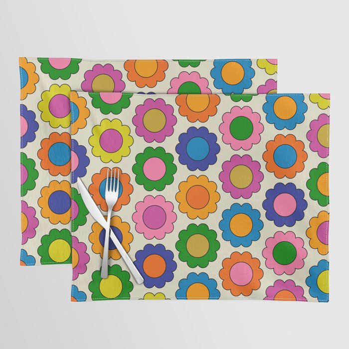 Colorful Flowers Happy Spring Retro Pattern Placemat Gallery Image 1