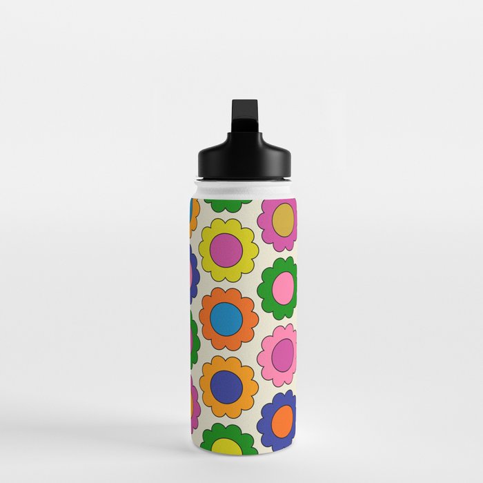 Colorful Flowers Happy Spring Retro Pattern Water Bottle Gallery Image 3