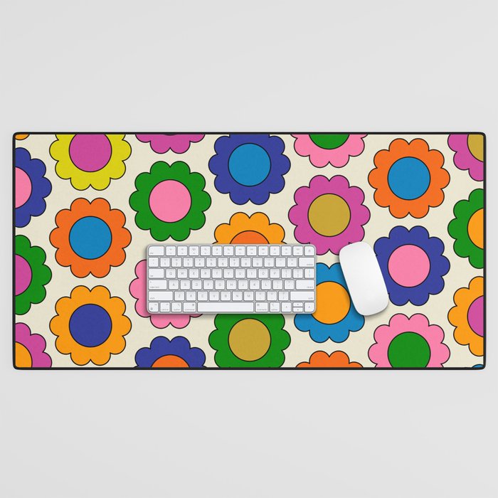 Colorful Flowers Happy Spring Retro Pattern Desk Mat Gallery Image 1