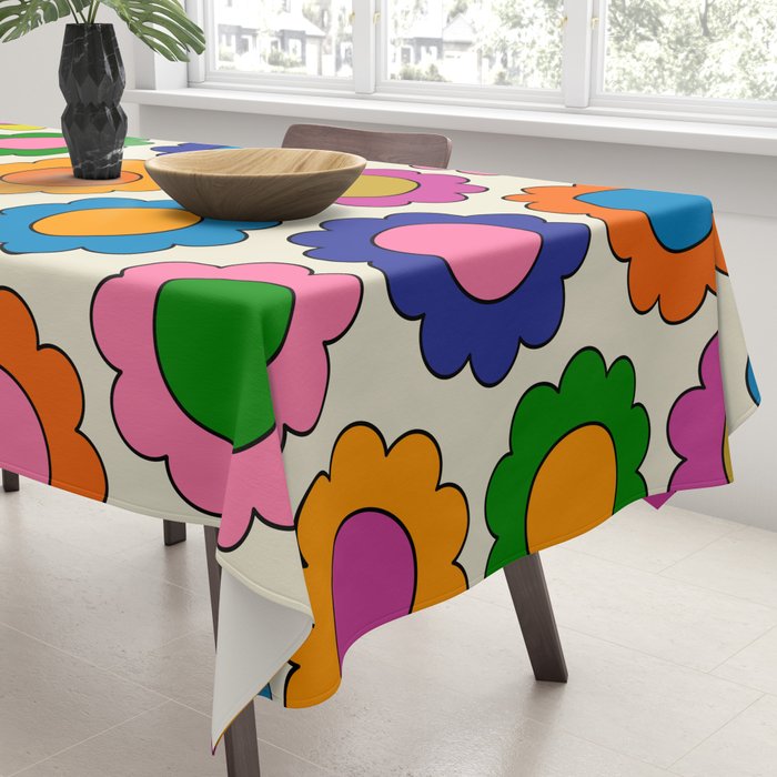 Colorful Flowers Happy Spring Retro Pattern Tablecloth Gallery Image 3