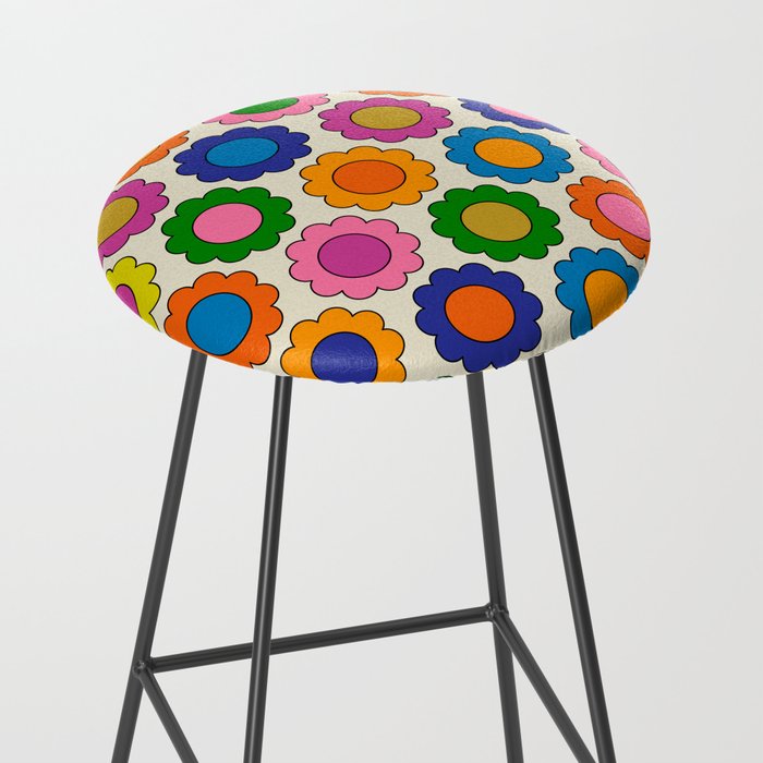 Colorful Flowers Happy Spring Retro Pattern Stool Gallery Image 2