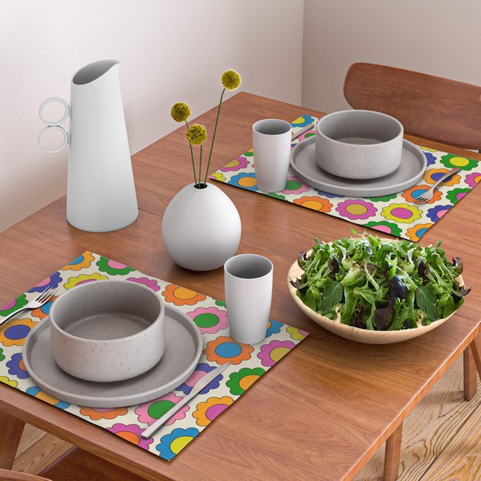 Colorful Flowers Happy Spring Retro Pattern Placemat Gallery Image 2