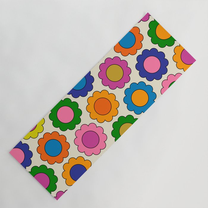 Colorful Flowers Happy Spring Retro Pattern Yoga Mat Gallery Image 1