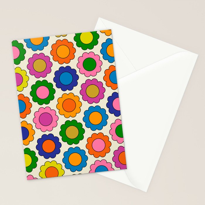 Colorful Flowers Happy Spring Retro Pattern Stationery Card Gallery Image 2