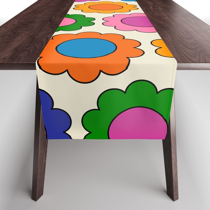 Colorful Flowers Happy Spring Retro Pattern Table Runner Gallery Image 1