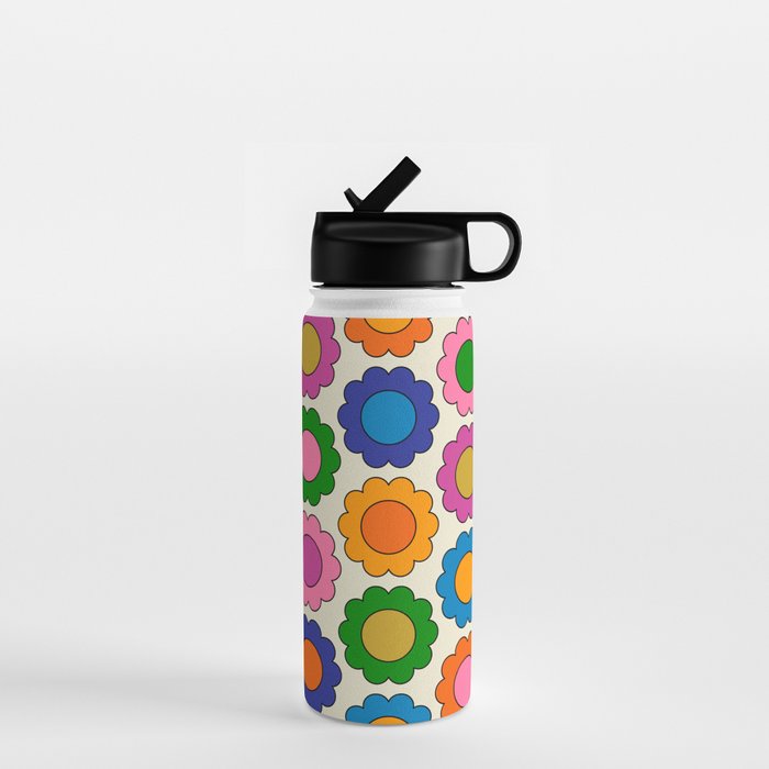 Colorful Flowers Happy Spring Retro Pattern Water Bottle Gallery Image 1